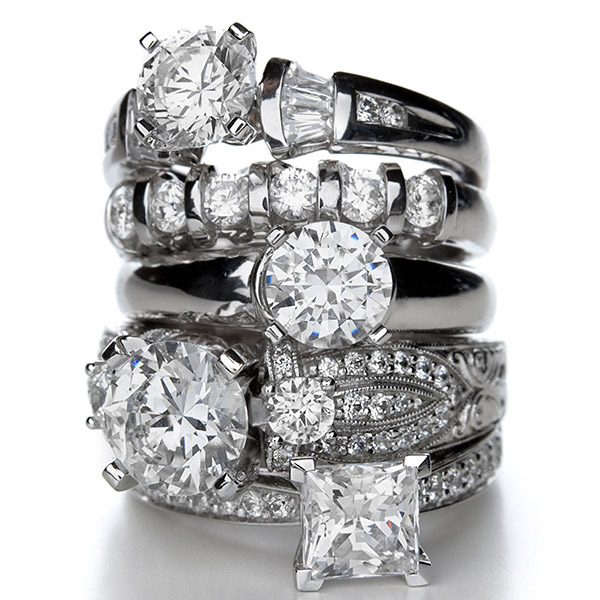 stack of diamond engagement rings
