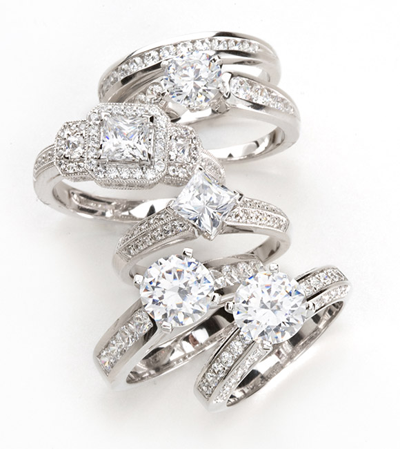 stack of diamond engagement rings